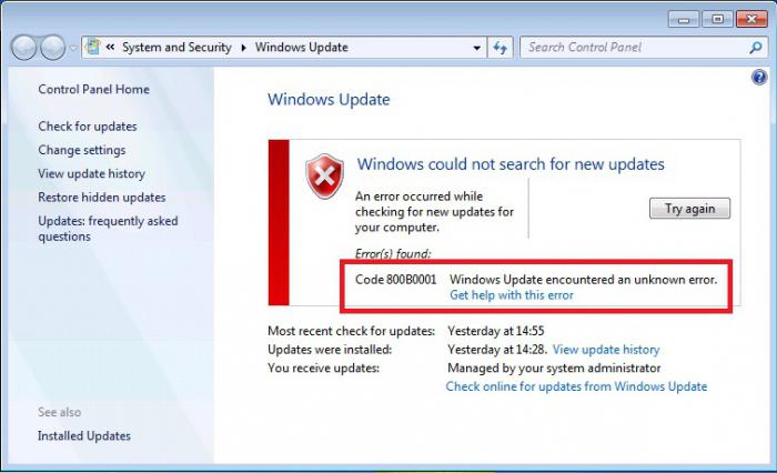 800b0001 windows güncelleme hatası