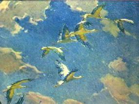 Pasifik Ivan Antonovich'in "leylekleri" boyama kompozisyonu. Canlı resim